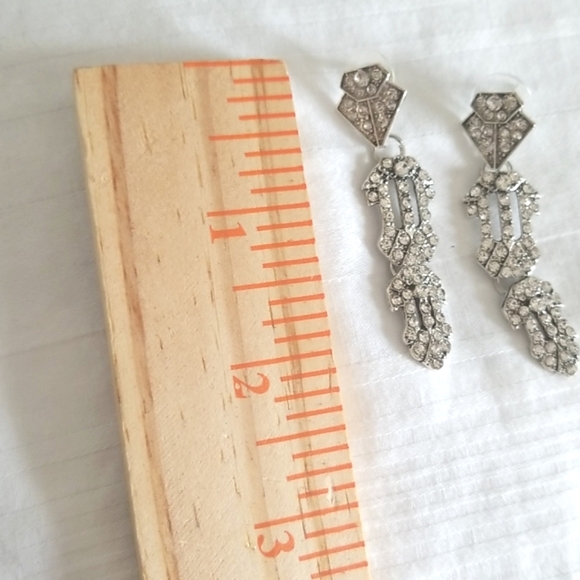 Silver Rhinestone Statement Earrings - Picture 3 of 4